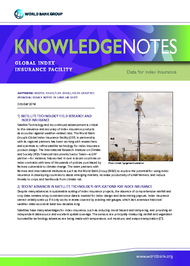 Using Satellite Data for Index Insurance Using Satellite Data for Index Insurance