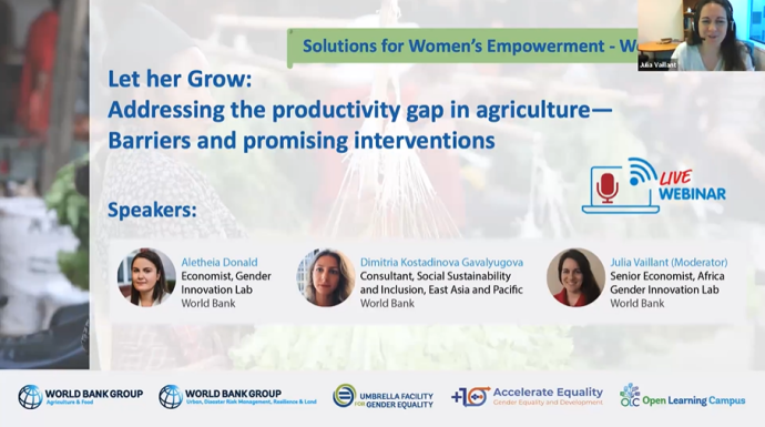 Let her Grow: Addressing the productivity gap in agriculture—Barriers and promising interventions