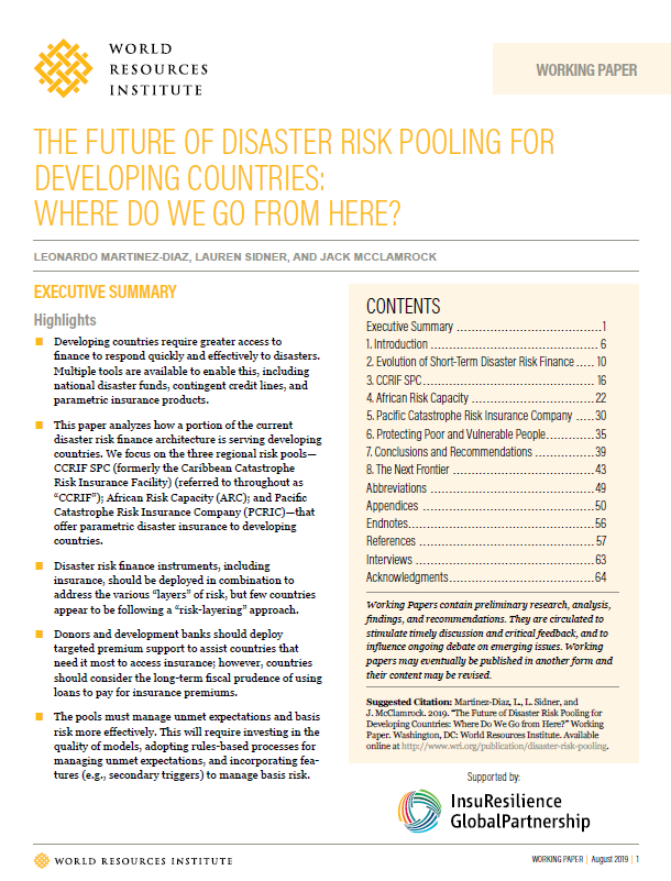 The Future of Disaster Risk Pooling for Developing Countries: Where Do We Go From Here?