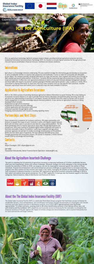 Agriculture Insuretech Innovation Challenge Winner: ICT 4 Agri (IFA) 